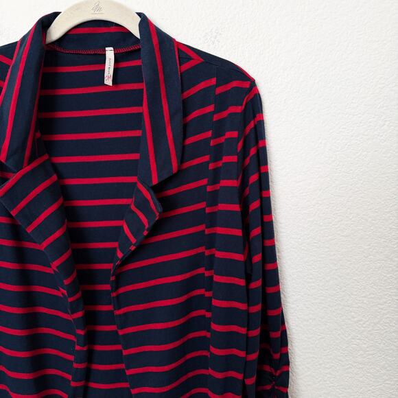 [Olivia Moon] Red Navy Striped Open Front Knit Blazer Jacket 3/4 Sleeves Size XL - Picture 7 of 11